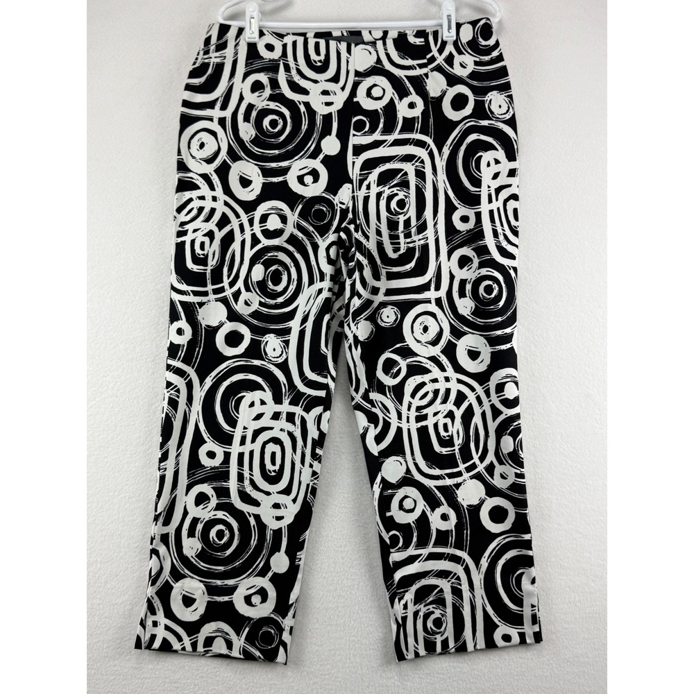 Relativity Cropped Pants Womens‎ 12 Black White Geometric Swirl Stretch Trousers